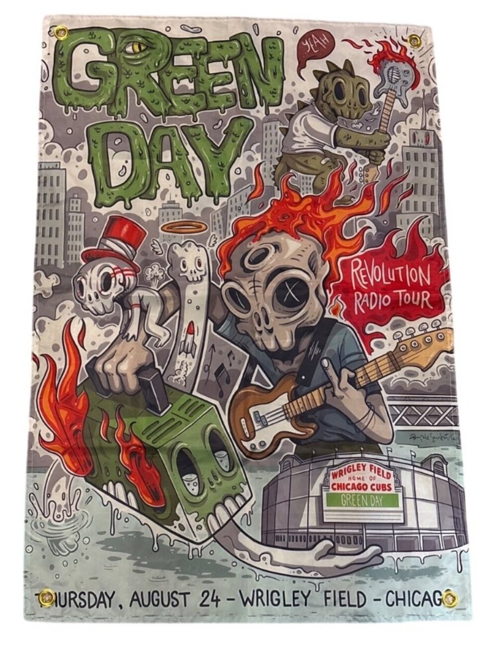 Green Day Fabric Banner Revolution Radio Tour 2017 Wrigley Field Chicago 36 x 24